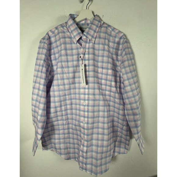 Saddlebred Men's Button Down Shirt Easy Care Oxford Check Pink Blue Size 17 NWT - Picture 1 of 7